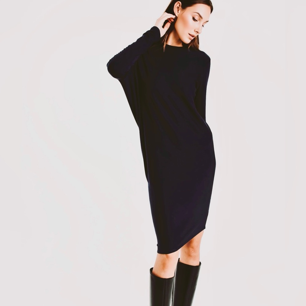 KIT AND ACE Brushed Wave Cashmere Blend Heather Grey Long Sleeve Midi Dress